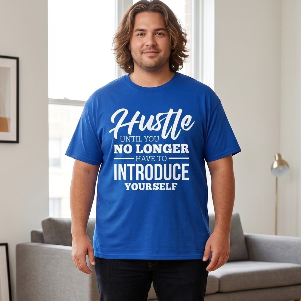 Hustle Until You No Longer Introduce Yourself Graphic Tee Mens XL‎ Royal Blue